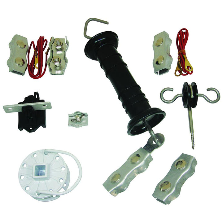 Field Guardian Black Steel Gate Handle with Aluminum Rope Connectors and Insulators - Electric Fence Accessories