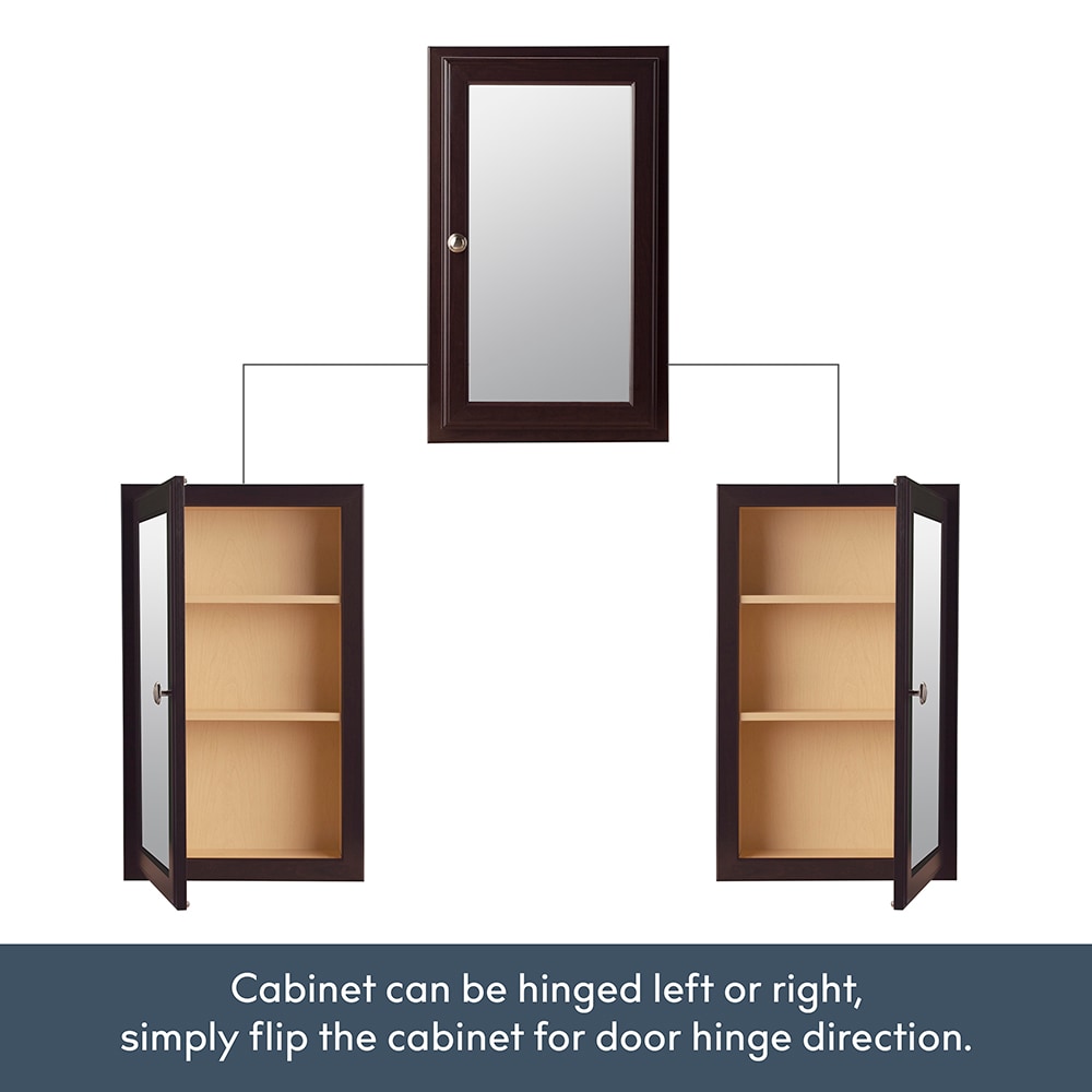 Style Selections 15.75-in x 25.75-in Surface/Recessed Mount Java Mirrored Medicine Cabinet