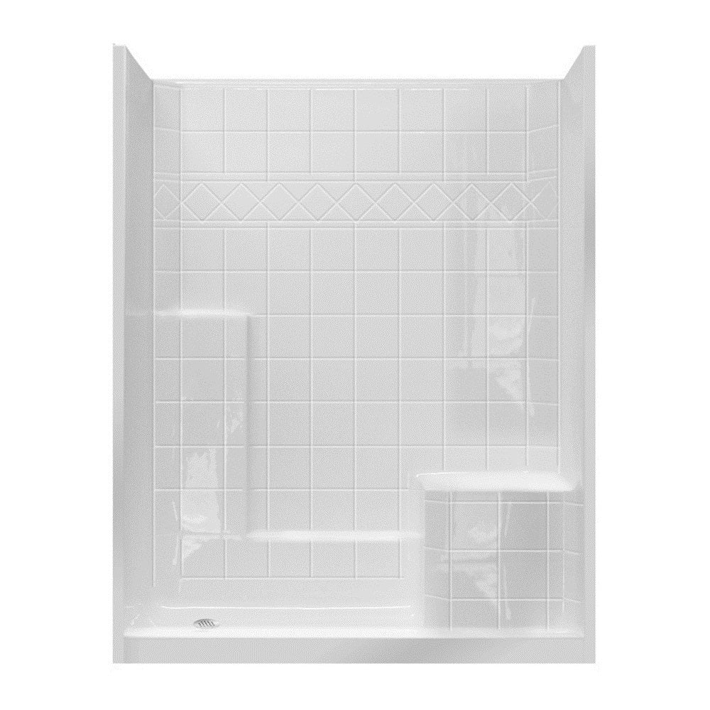 Ella Standard 60 in. x 33 in. x 77 in. 1-Piece Low Threshold Shower Stall in Biscuit with Left-Hand Seat and Right Drain