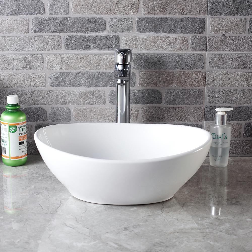 16 in. x 13 in. Vessel Sink Egg Shape Bathroom Ceramic Porcelain Vanity Art Basin Modern in White - Super Arbor