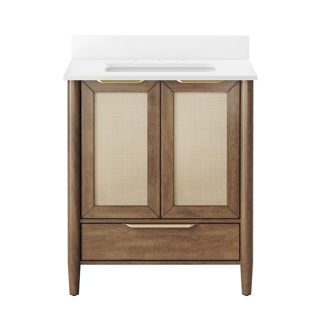 Origin 21 Westmoreland 30-in Walnut Undermount Single Sink Bathroom Vanity with White Engineered Stone Top