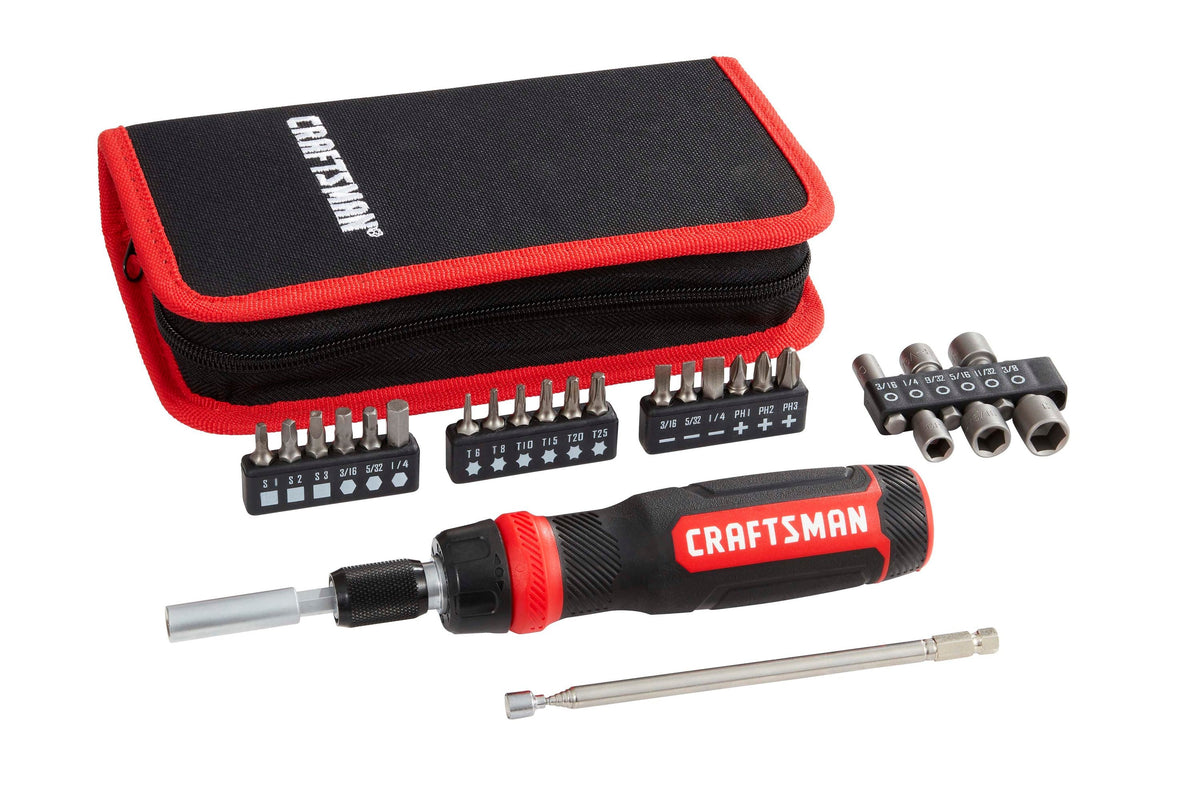 CRAFTSMAN 26-Piece Bi‑Material Handle 6-in Ratcheting Multi-Bit Screwdriver Set with Case