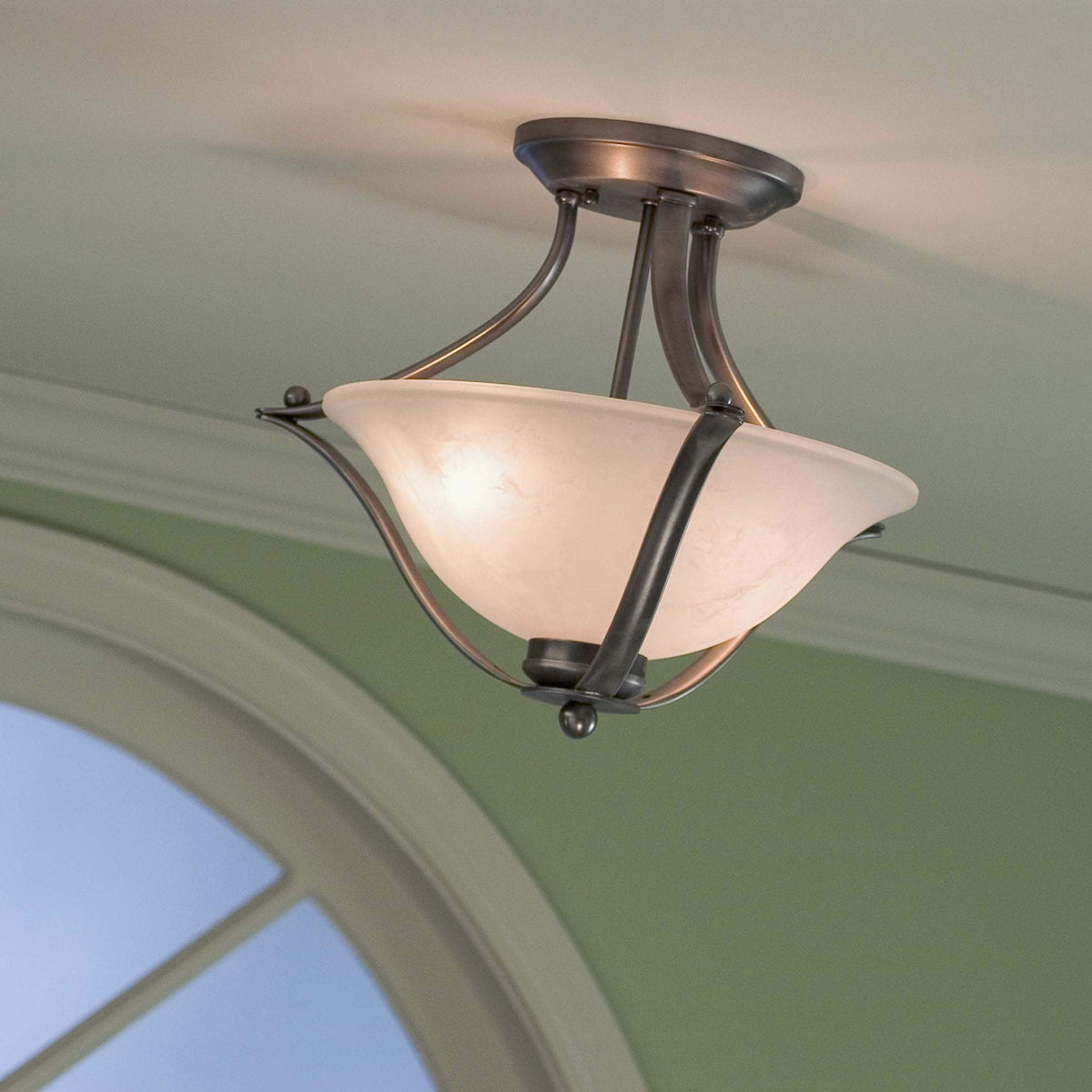 Portfolio 17.32-in Brushed Nickel Traditional Semi-Flush Mount Light