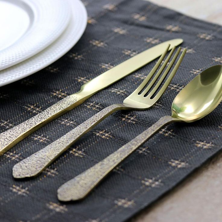 Zambezi 5-Piece Gold Hammer Texture Stainless Steel Flatware Set (Service for 1)