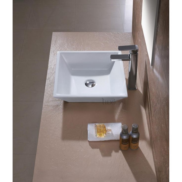 LUXIER Flat Square Bathroom Ceramic Vessel Sink Art Basin in White