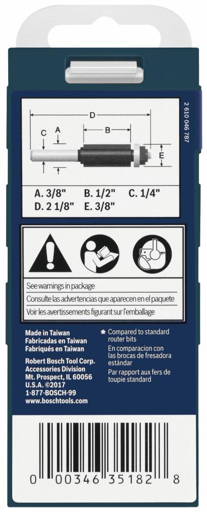 Bosch 3/8-in Carbide-Tipped Flush Trimmer Router Bit, 1/4-in Shank, 1/2-in Cut Length