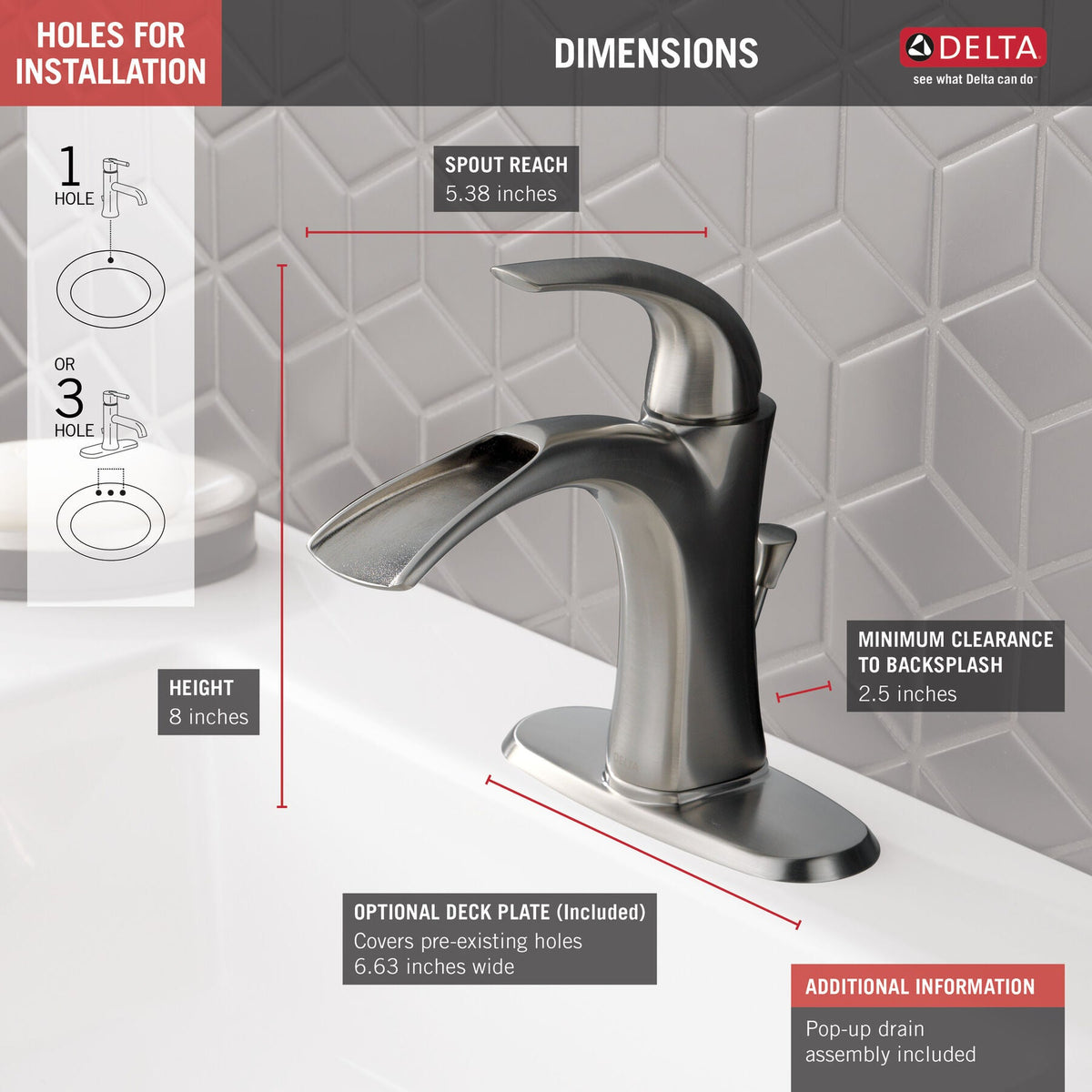 Delta Nyla Stainless Single-Handle Single Hole/4-in Centerset WaterSense Bathroom Sink Faucet with Drain