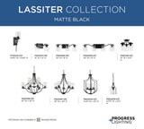 Progress Lighting Lassiter 3-Light Black Traditional Clear Glass Cylinder Medium Hanging Pendant Light