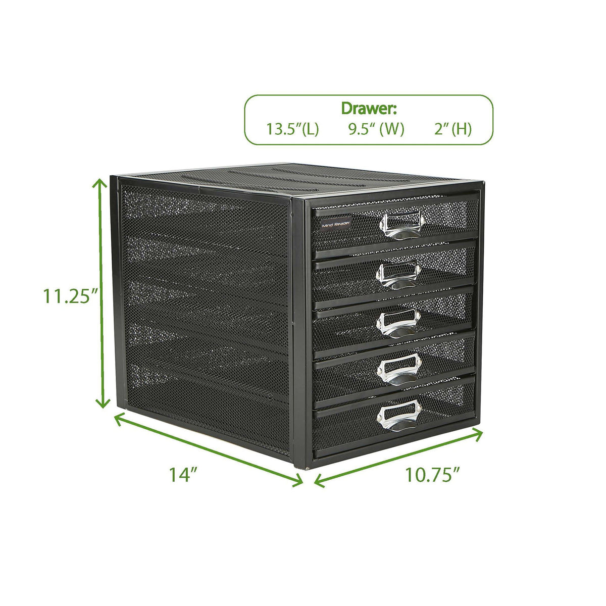 Mind Reader Durable Metal Storage Drawer- 10.75-in x 14-in x 11.25-in- 5 Drawers- Scratch Resistant- Black- Full Extension Glides- Easy Access- Assembly Required