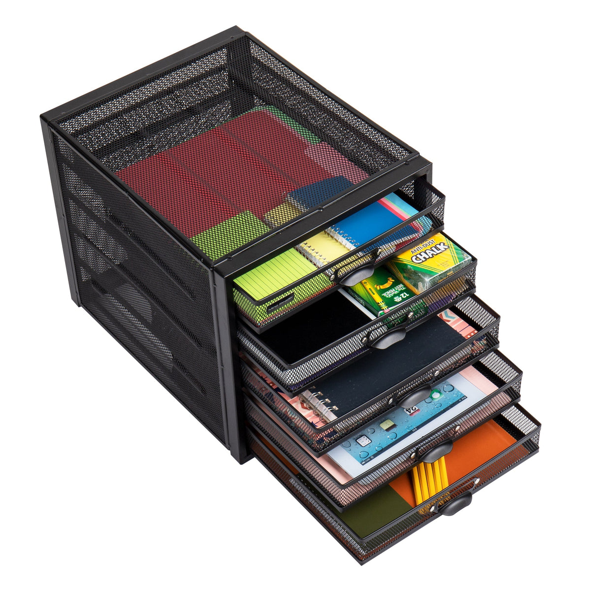Mind Reader Durable Metal Storage Drawer- 10.75-in x 14-in x 11.25-in- 5 Drawers- Scratch Resistant- Black- Full Extension Glides- Easy Access- Assembly Required
