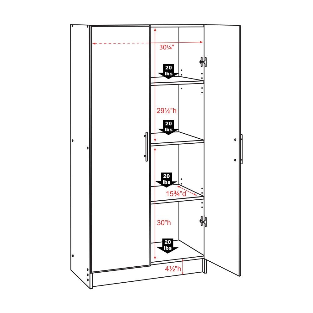 Prepac Elite 32-in W x 65-in H Wood Composite White Freestanding Utility Storage Cabinet
