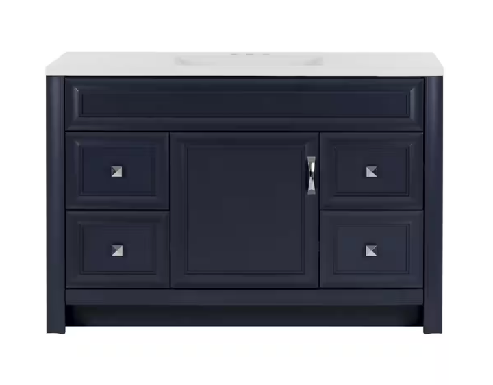 Candlesby 48 in. W x 19 in. D x 33 in. H Single Sink Bath Vanity in Deep Blue with White Cultured Marble Top