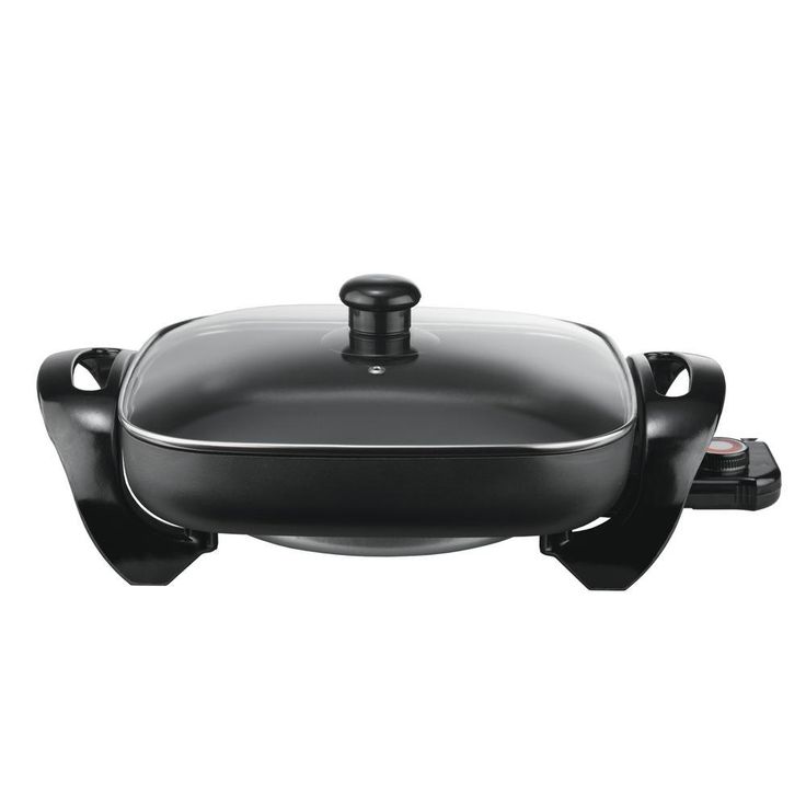 12 in. Black Non-Stick Electric Skillet with Glass Lid