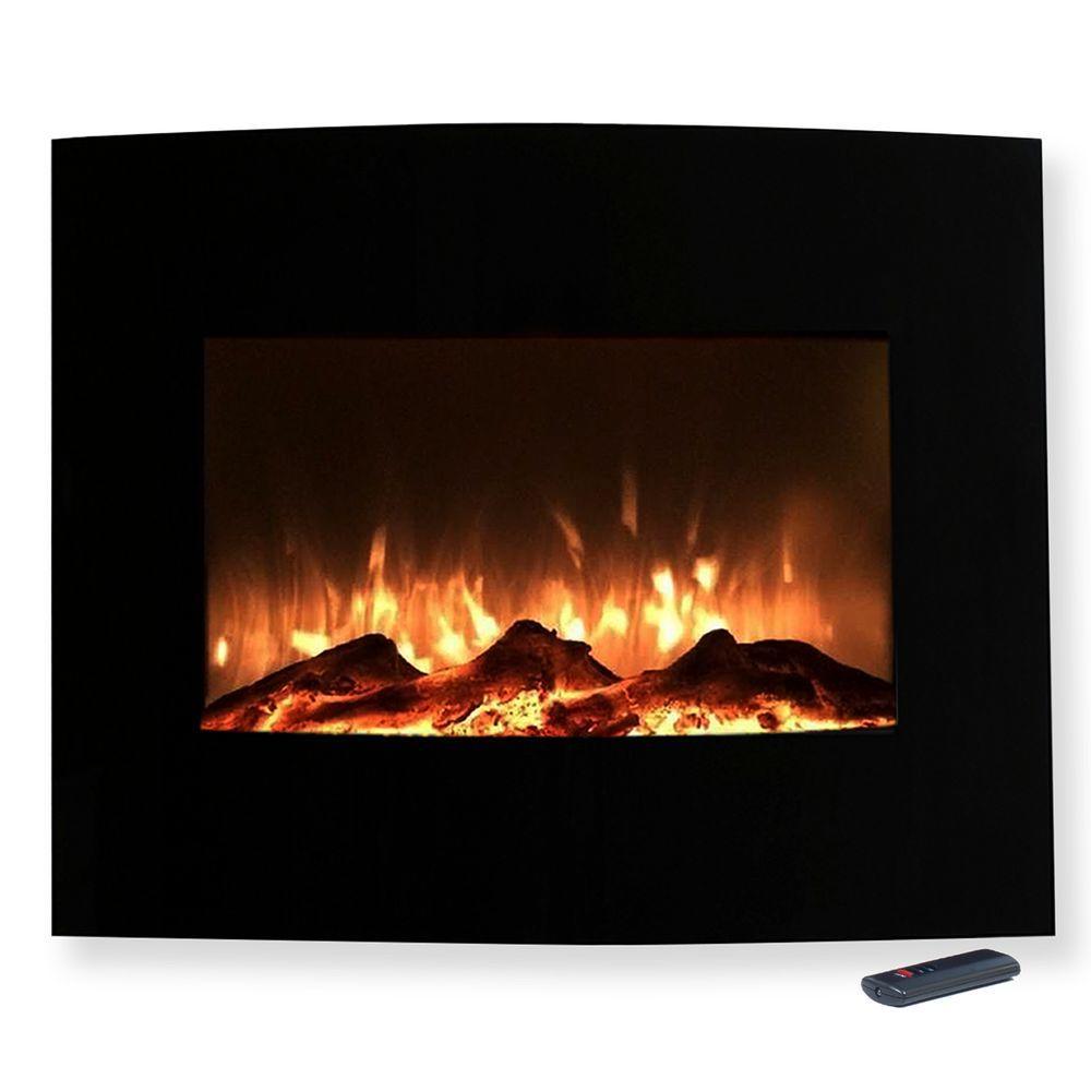 25 in. Mini Curved Electric Fireplace with Wall and Floor Mount in Black - Super Arbor