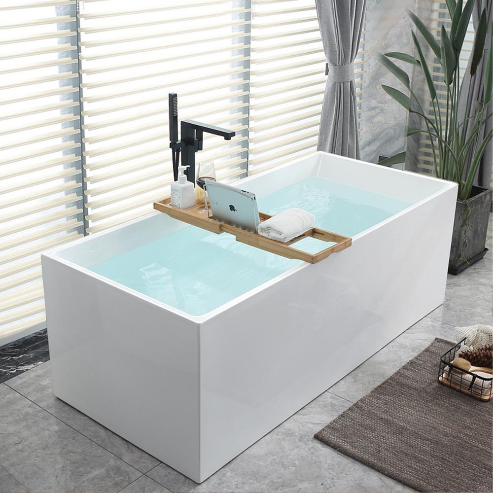 Talence 59 in. Acrylic Flatbottom Freestanding Bathtub in White - Super Arbor