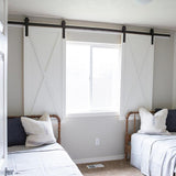 72 in. Frosted Black Sliding Barn Door Hardware Track Kit for Double Doors with Non-Routed Floor Guide - Super Arbor