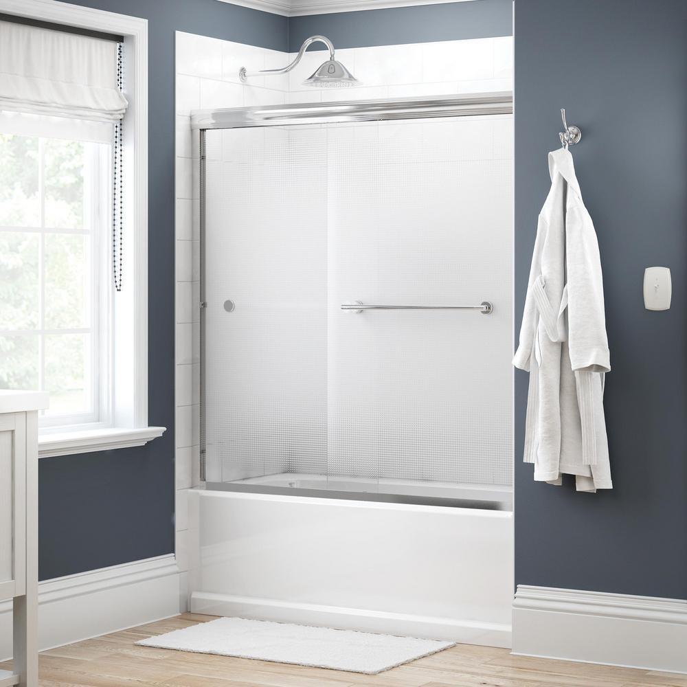 Lyndall 60 in. x 58-1/8 in. Semi-Frameless Traditional Sliding Bathtub Door in Chrome with Rain Glass - Super Arbor