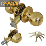 Antique Brass Entry Door Knob Combo Lockset with Deadbolt and 6-Keys, Keyed Alike (12-Pack) - Super Arbor