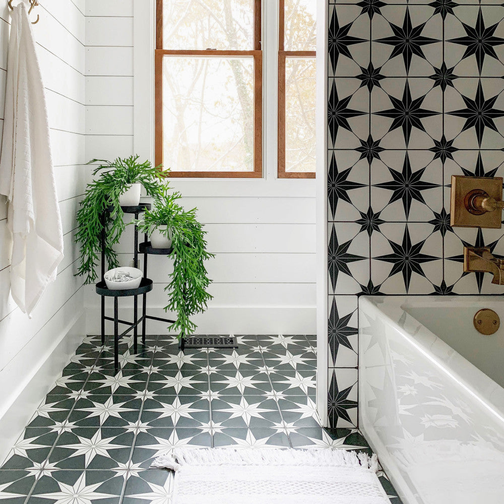 Merola Tile Stella Nero Encaustic 9-3/4 in. x 9-3/4 in. Porcelain Floor and Wall Tile (11.11 sq. ft. / case)