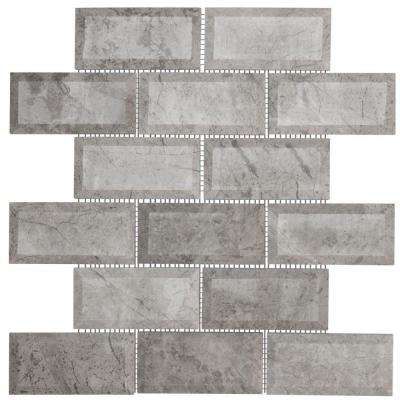 Jeffrey Court Tundra Grey 2 x 4 Beveled 10 in. x 11.875 in. x 10 mm Interlocking Polished Marble Mosaic Tile