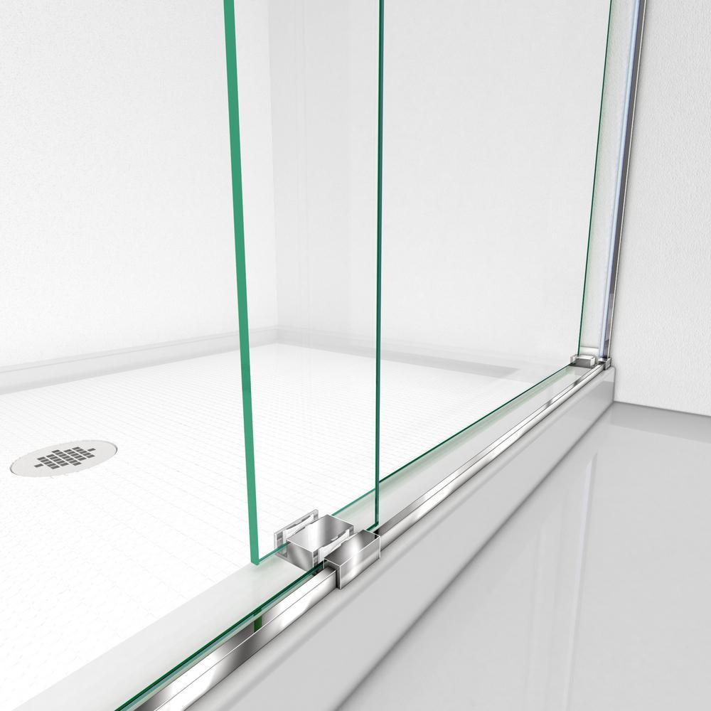 Essence 56 to 60 in. x 76 in. Semi-Frameless Sliding Shower Door in Brushed Nickel - Super Arbor