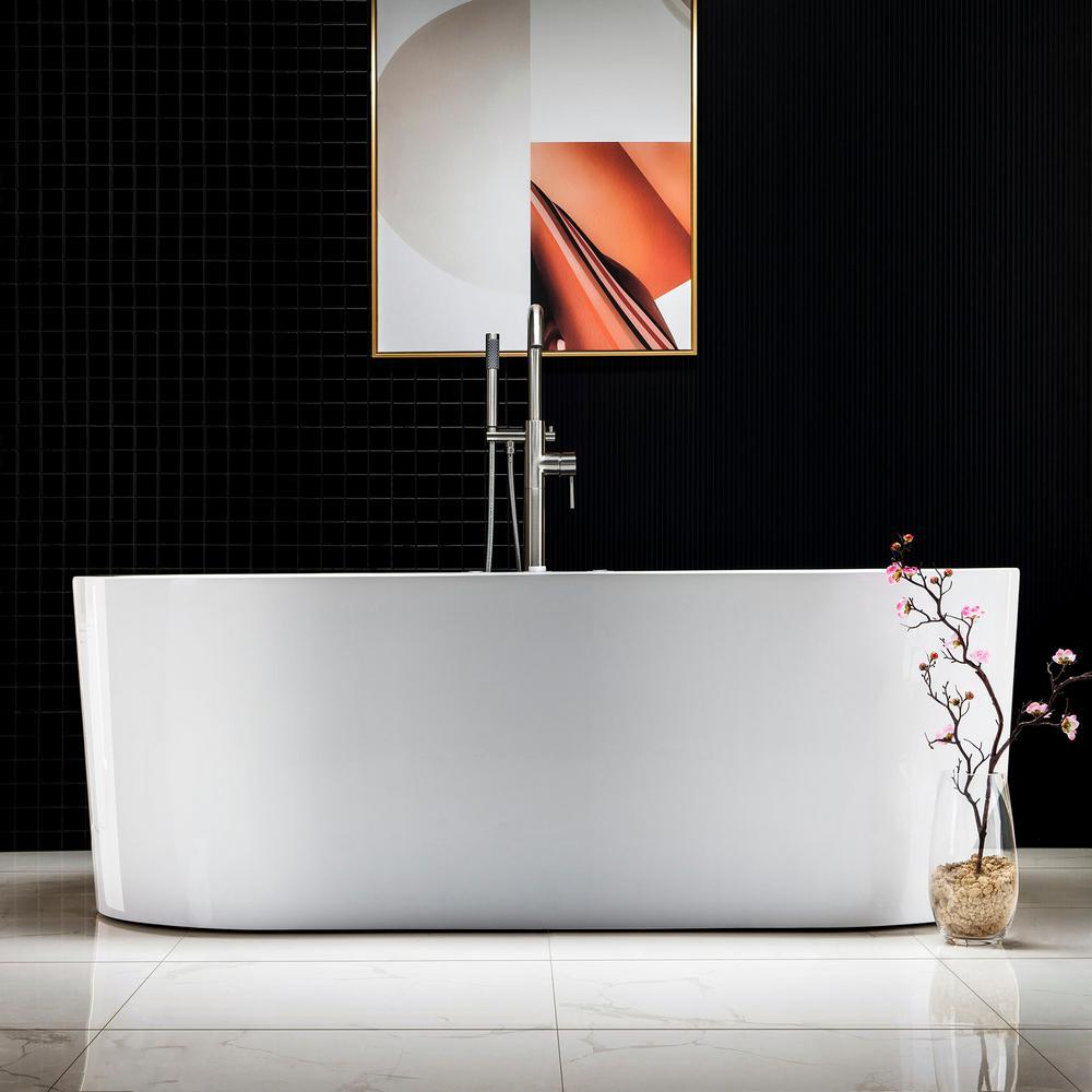 Bologna 67 in. Acrylic Freestanding Whirlpool and Air Bathtub with Drain and Overflow Included in White - Super Arbor