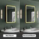 HBEZON Thalia 16 in. W x 28 in. H Rectangular Iron Black Recessed Medicine Cabinet with Mirror, LED Lighting, Anti-fog