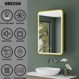 HBEZON Thalia 16 in. W x 28 in. H Rectangular Iron Black Recessed Medicine Cabinet with Mirror, LED Lighting, Anti-fog