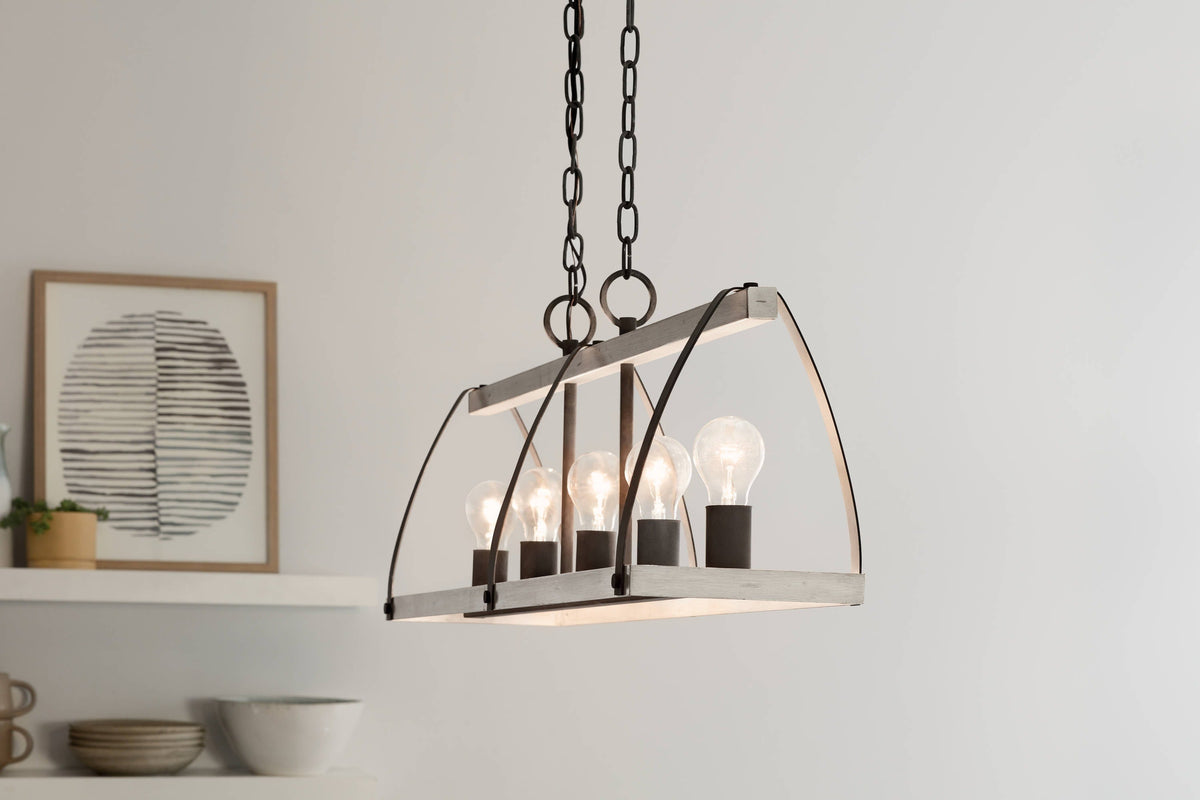 Kichler Gartin 5-Light Weathered Zinc Transitional Linear Large Hanging Kitchen Island Light