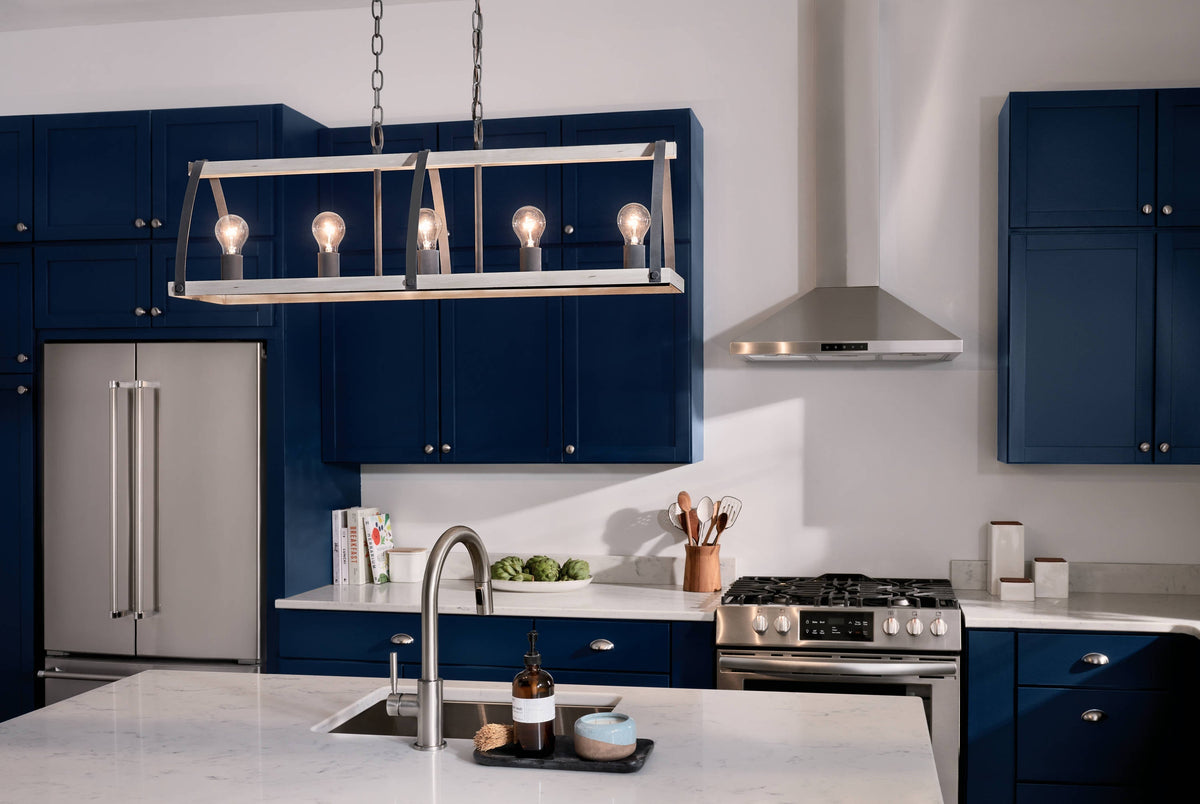 Kichler Gartin 5-Light Weathered Zinc Transitional Linear Large Hanging Kitchen Island Light
