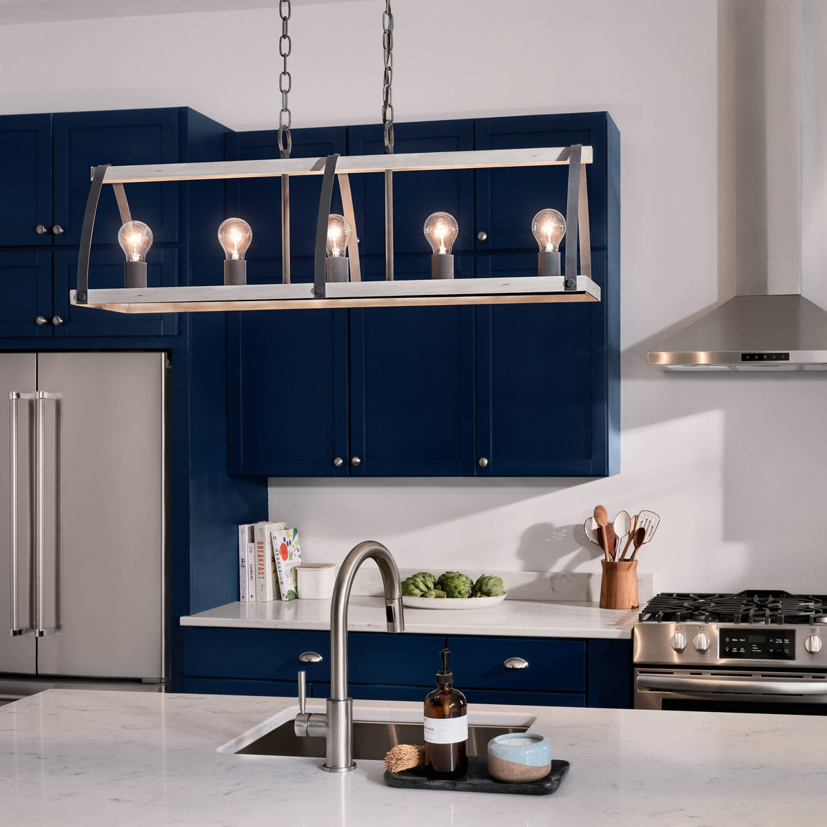 Kichler Gartin 5-Light Weathered Zinc Transitional Linear Large Hanging Kitchen Island Light
