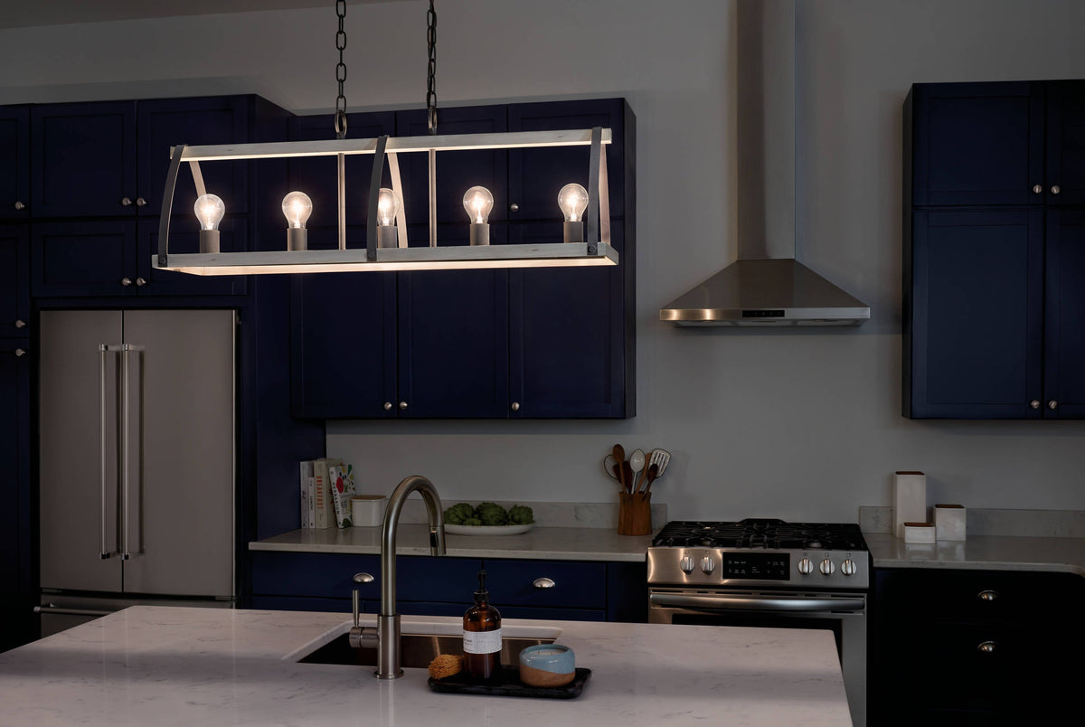 Kichler Gartin 5-Light Weathered Zinc Transitional Linear Large Hanging Kitchen Island Light
