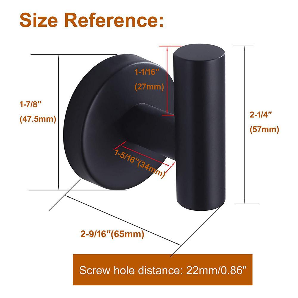 Round Bathroom Robe Hook and Towel Hook in Stainless Steel Matte Black (2-Pack) - Super Arbor