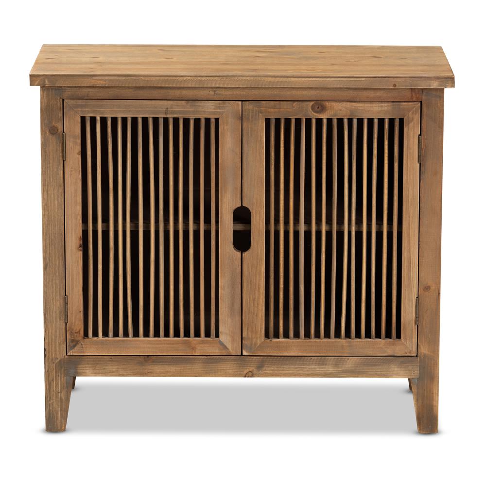Baxton Studio Traditional Fir Wood Accent Chest with Two Doors and Shelves, Brown Oak Finish
