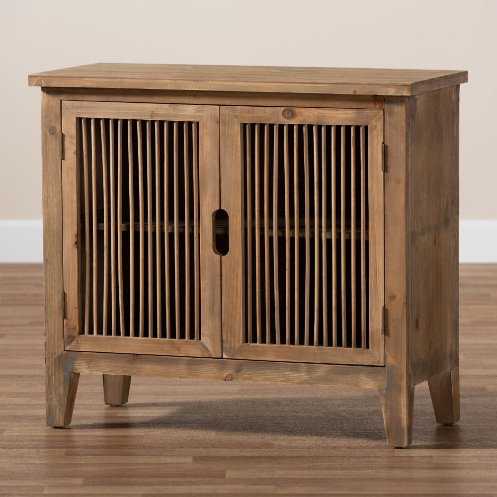 Baxton Studio Traditional Fir Wood Accent Chest with Two Doors and Shelves, Brown Oak Finish