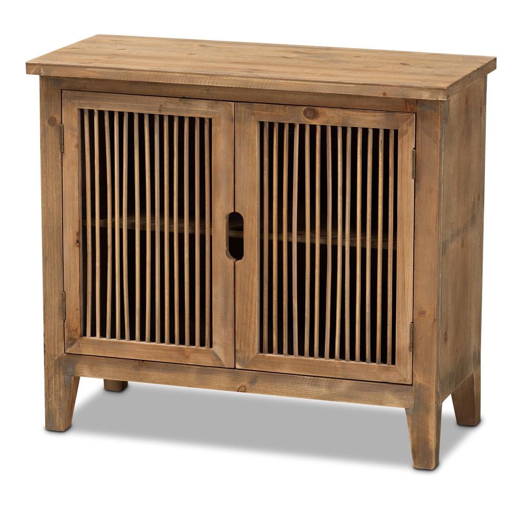 Baxton Studio Traditional Fir Wood Accent Chest with Two Doors and Shelves, Brown Oak Finish