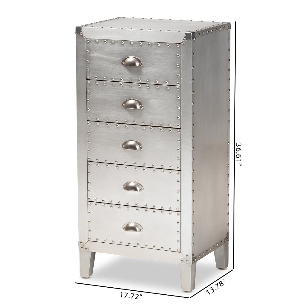 Baxton Studio Carel Silver Fir 5-Drawer Accent Chest