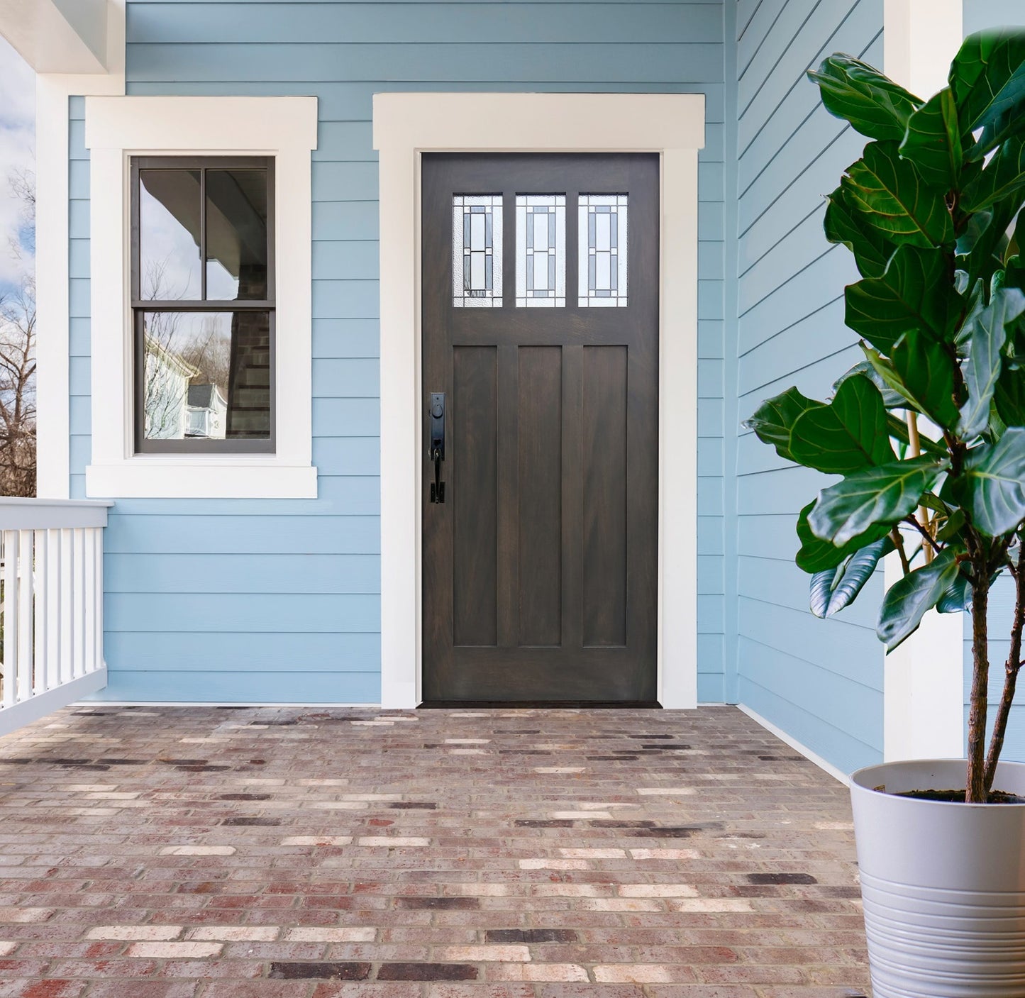 Creative Entryways Craftsman Ash Stained Prehung Front Door with Decorative Glass