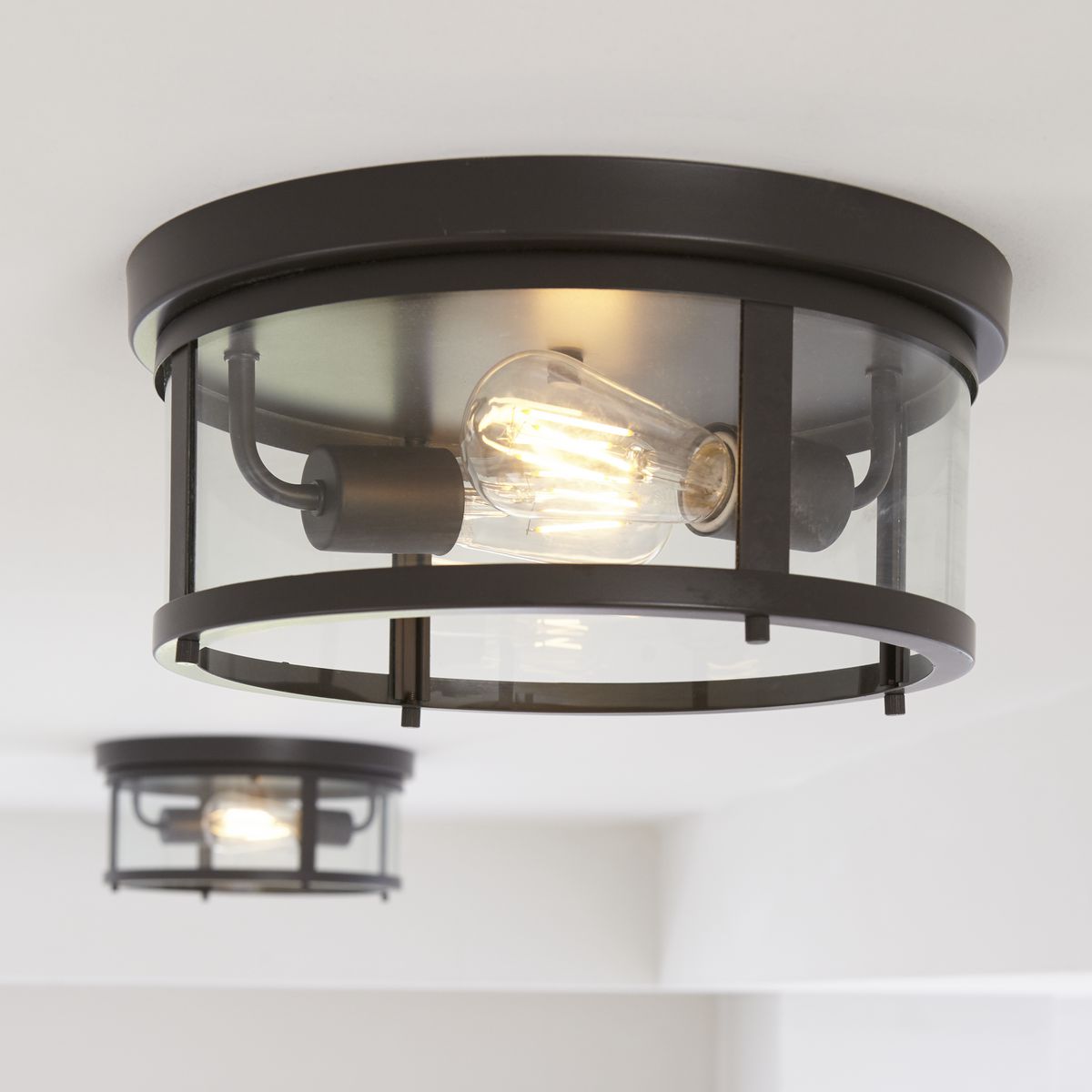 Progress Lighting Gunther 12.625-in Antique Bronze Transitional Incandescent Flush Mount Light