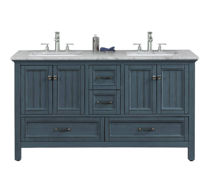Britney 60 in. W x 22 in. D x 34 in. H Double Bath Vanity in Ash Blue with White Carrara Marble Top with White Sinks
