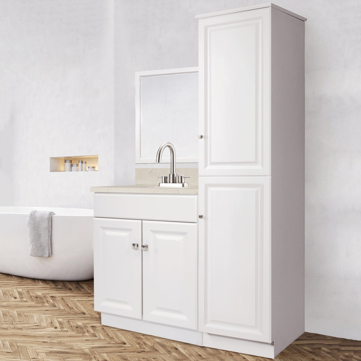Design House Wyndham 18-in x 84-in x 21-in White Freestanding Linen Cabinet