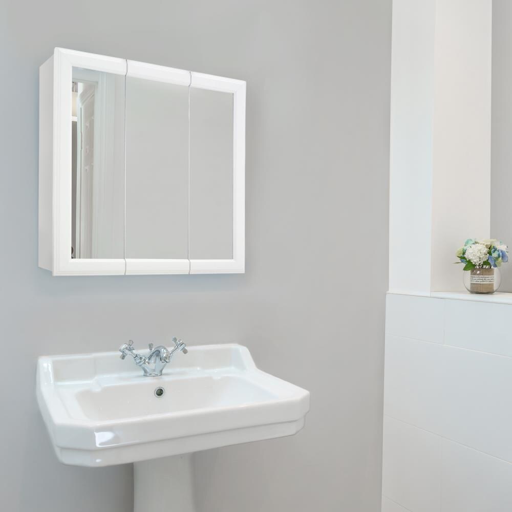 Design House Wyndham 24-in x 24-in Surface Mount White Mirrored Medicine Cabinet