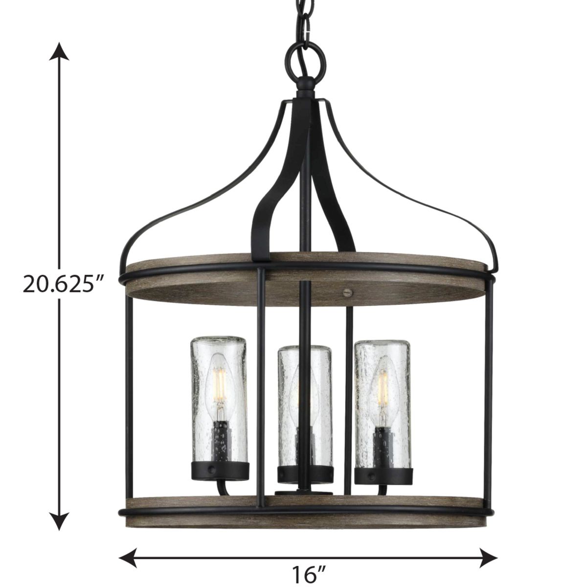 Progress Lighting Brenham 3-Light Matte Black Farmhouse Seeded Glass Cylinder Medium Indoor/Outdoor Hanging Pendant Light