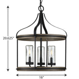 Progress Lighting Brenham 3-Light Matte Black Farmhouse Seeded Glass Cylinder Medium Indoor/Outdoor Hanging Pendant Light