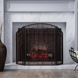 Gilmer Contemporary Black and Copper Three Panel Iron Fire Screen - Super Arbor