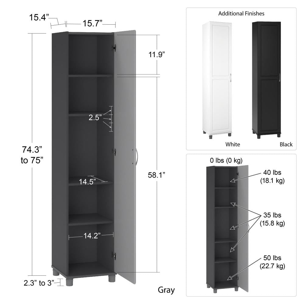 Ameriwood Home Kendall 15.68-in W x 74.31-in H x 15.37-in D Freestanding Composite Wood Garage Cabinet in Black