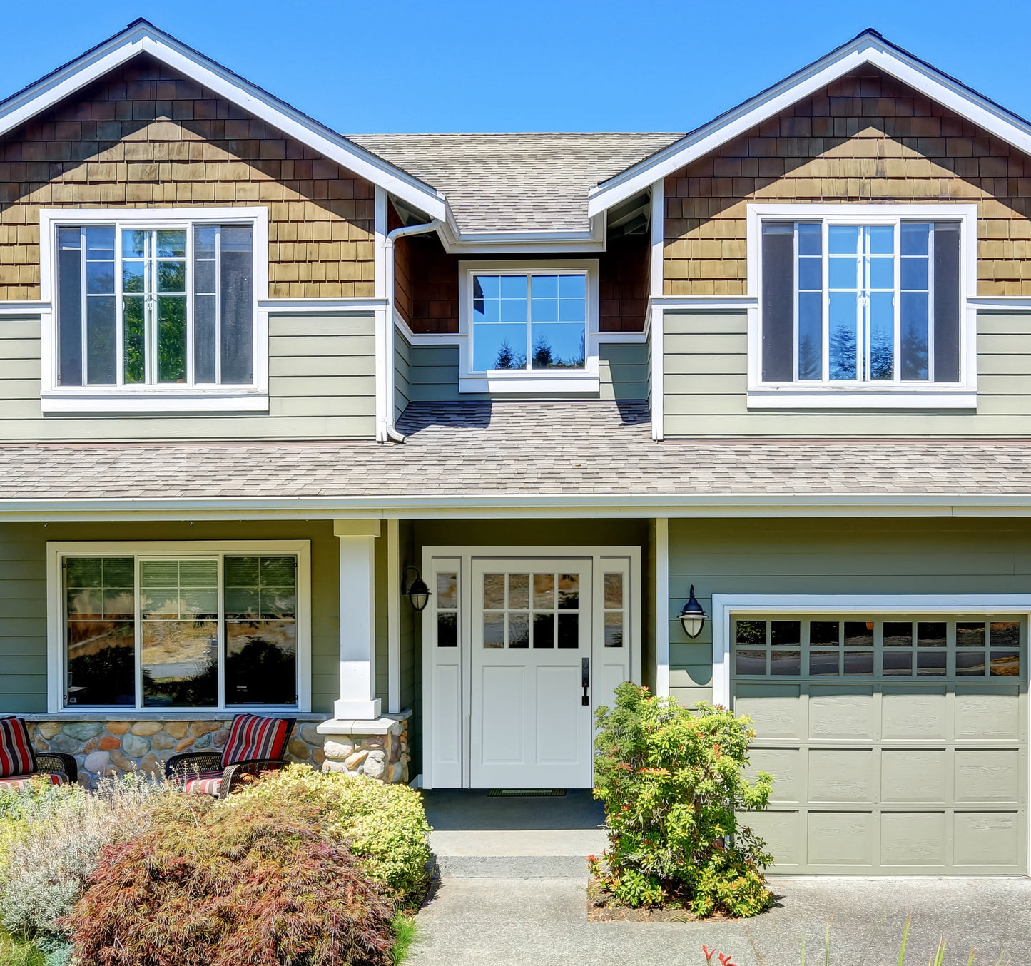 Creative Entryways Craftsman 2/3 Lite Painted Prehung Front Door with Sidelights and Brickmould