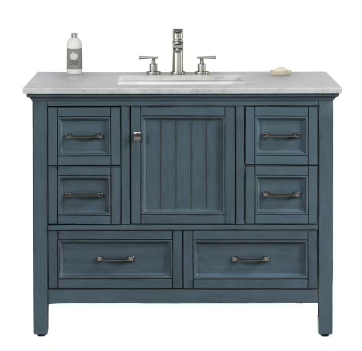 Britney 42 in. W x 22 in. D x 34 in. H Bath Vanity in Ash Blue with White Carrara Marble Top with White Sink