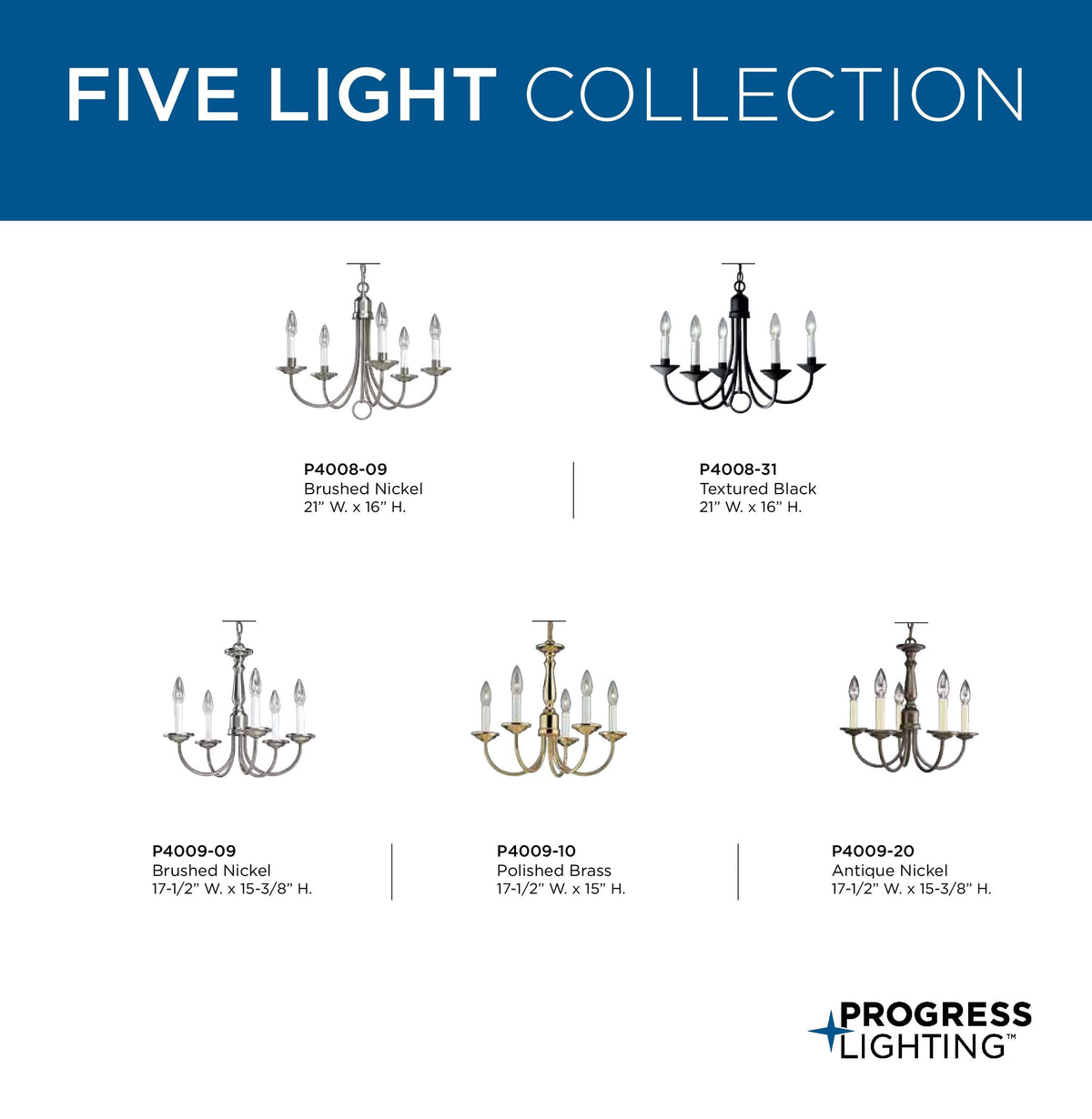 Progress Lighting Five Light 5-Light Antique Bronze Transitional Chandelier