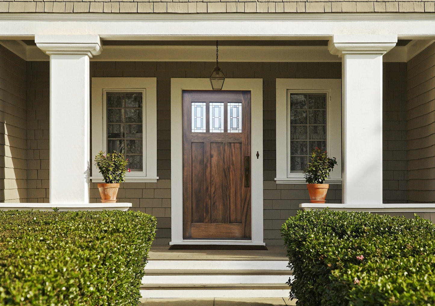 Creative Entryways Craftsman Espresso Stained Solid Wood Prehung Front Door with Decorative Glass